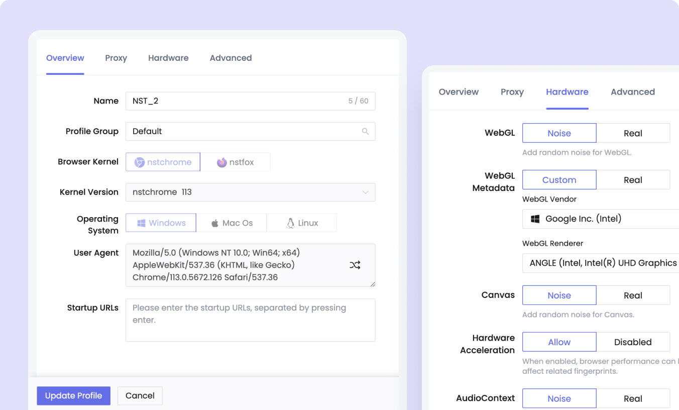 Quickly adjust browser fingerprints, proxies and other parameters according to your needs to better meet your requirements.