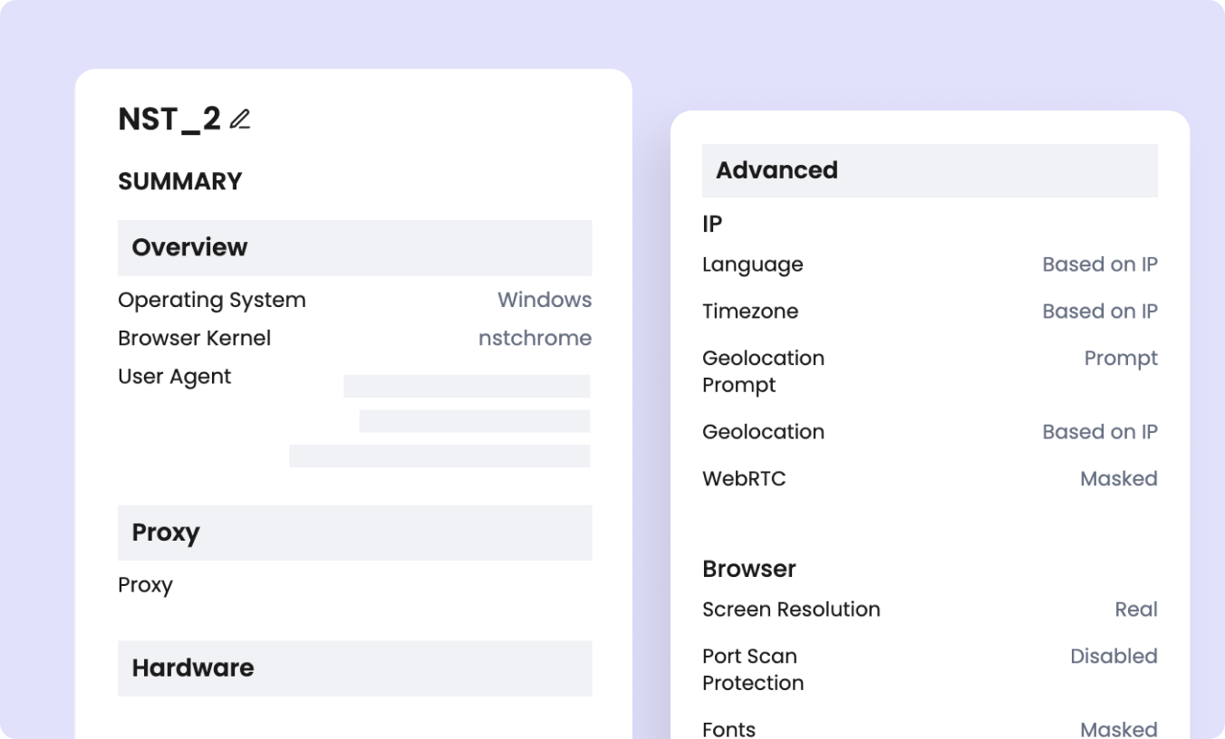 Uses unique technology to create fingerprints that closely resemble real user patterns, making it easy to pass website inspections.